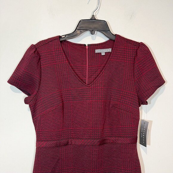 Burgundy Houndstooth Sheath Dress Career Professional Chic Cocktail Party - Picture 5 of 11